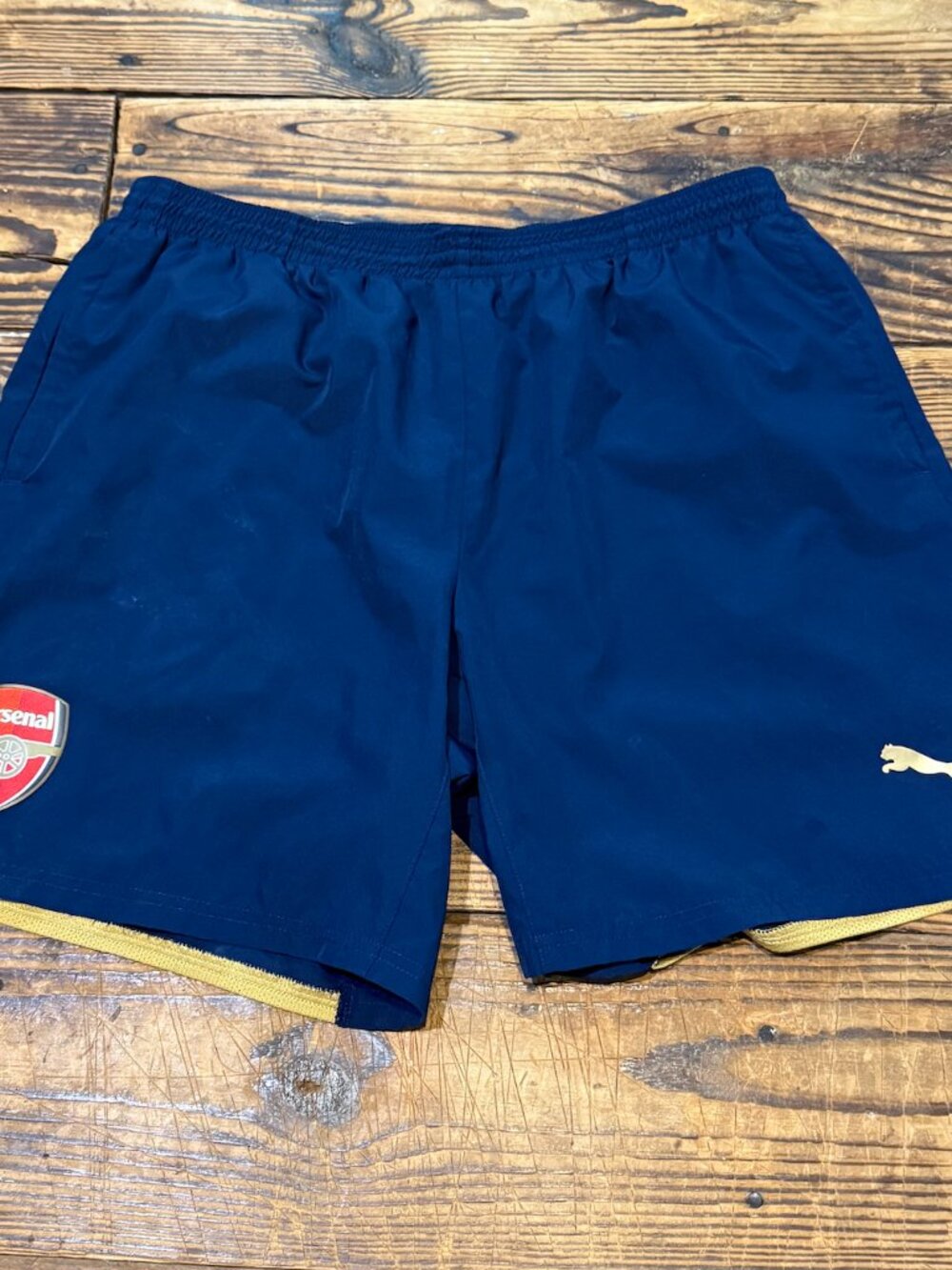 Arsenal FC Puma Shorts Mens Size XL Soccer Football Training Pre Match Blue Gold